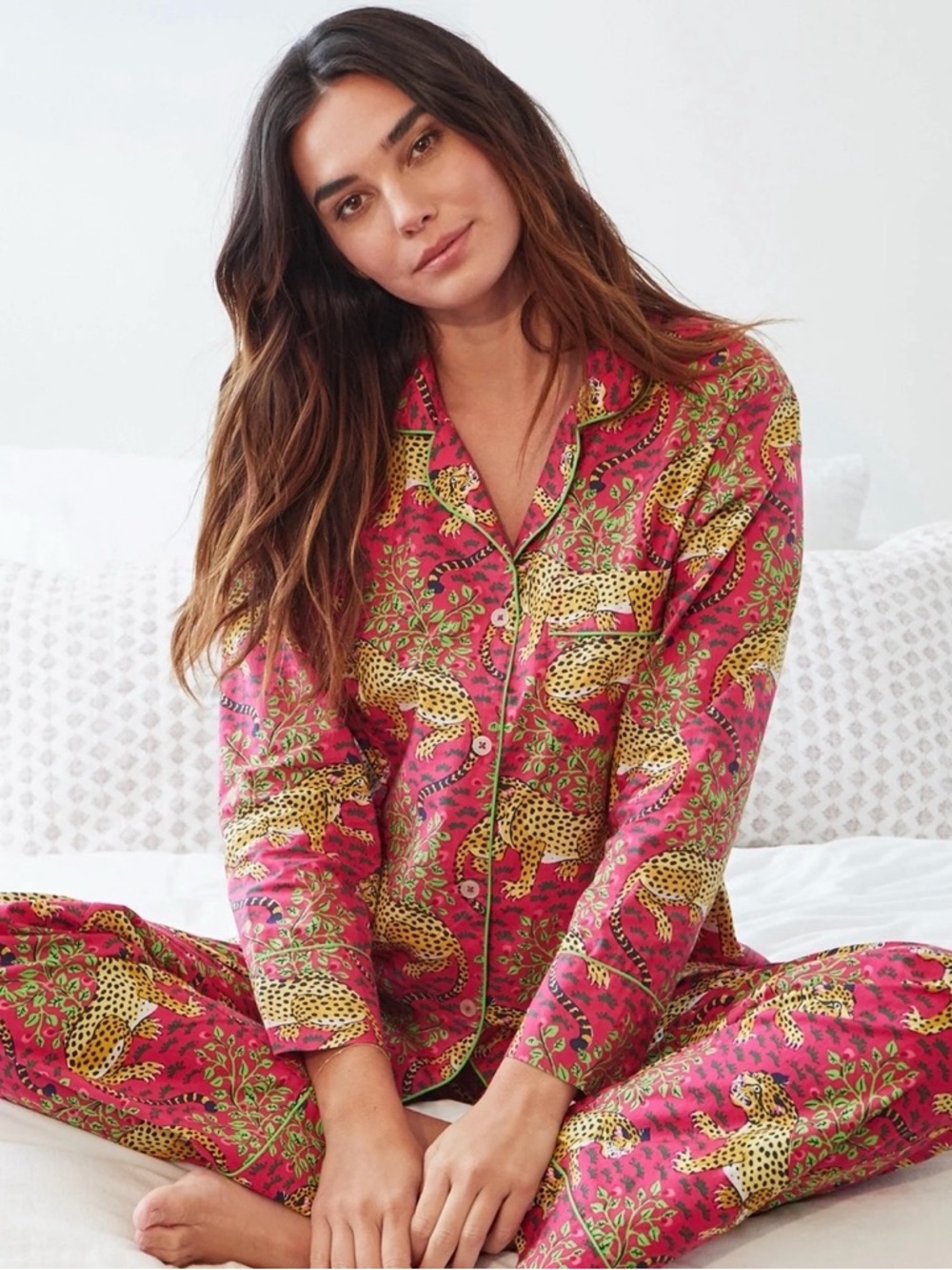 Printfresh Pajama Set Top + Pants Size 1X Plus Pink Bagheera Leopard 100% Cotton